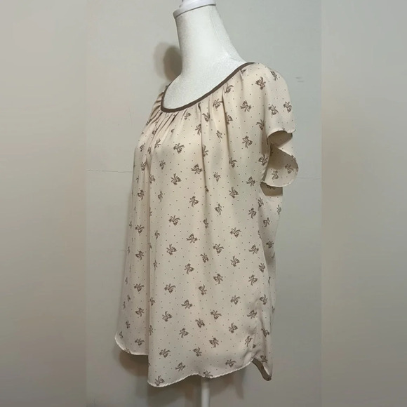 Lauren Conrad Top Blouse. Cream Brown Polka dots and Bows Medium - Picture 5 of 11